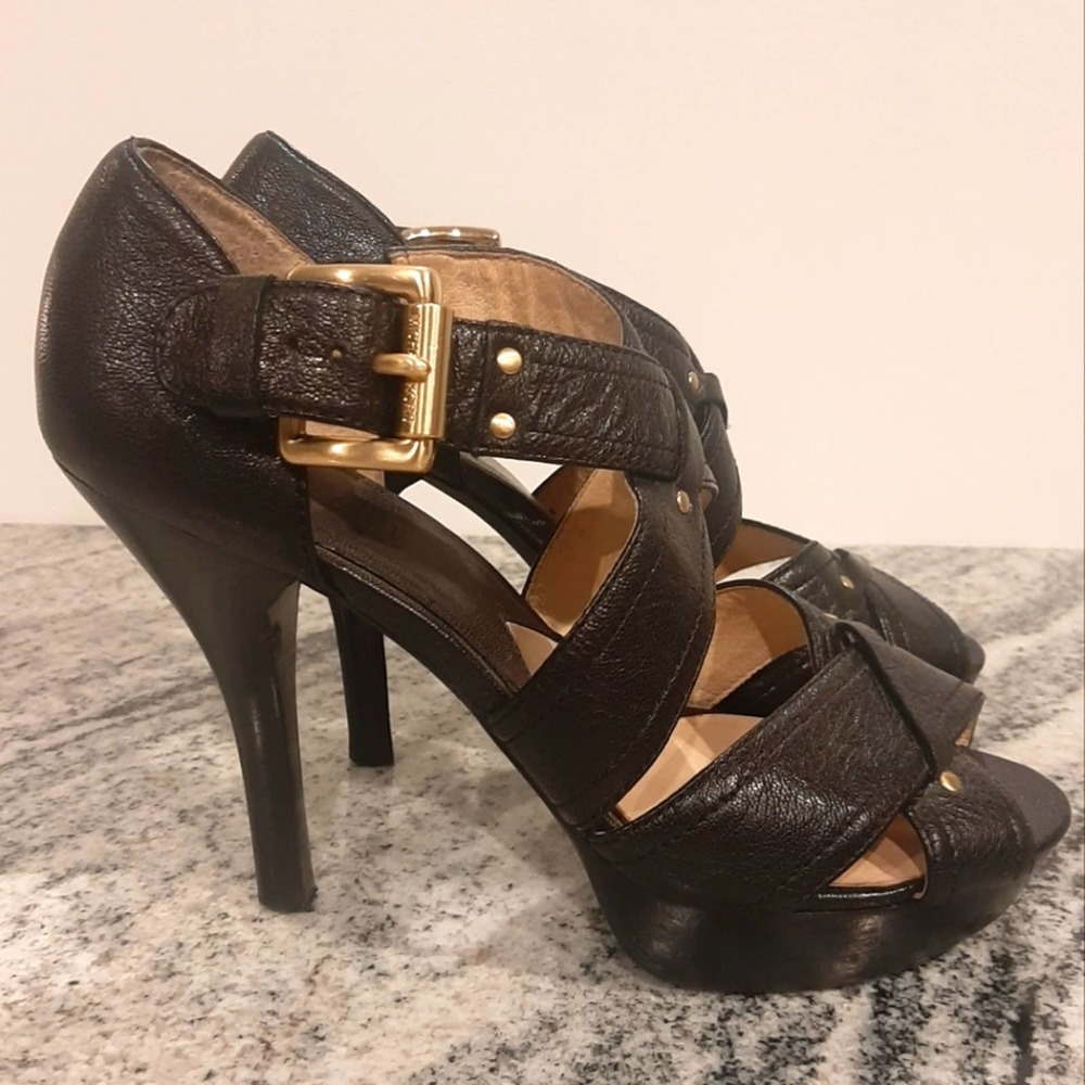 MICHAEL KORS Gorgeous Black Leather platform Heels SIZE 8M